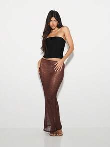 KIZN Áo corset bandeau không dây có chi tiết buộc dây ở lưng cho mùa thu đông - màu đen - Xem 4