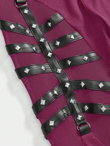 ROMWE Gothic Punk Style Women's Skinny Leggings With Straps And Rivets - Purple - View 3
