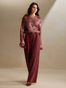 Anewsta Fashionable Gradient Gold Foil Flare Sleeve Cropped Sweater