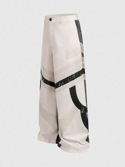 Street Life Men's Patchwork Casual Versatile Loose Wide Leg Button Pants