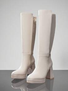 SHUZIA 女士时尚舒适粗跟及膝靴 - 白色 - 查看 5