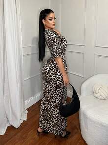 SHEIN SXY Women's V-Neck Leopard Print Elegant Low-Cut Dress - Multicolor - View 2