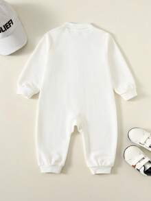 SHEIN Unisex Baby Boy/Girl Fall/Winter Clothes Outfit Set, Jumpsuits, Casual Solid White Collar Front Open Long Sleeve Jumpsuit, Comfortable Versatile Minimalist Style Basic, Suitable For Autumn/Winter, Festivals, New Year, Weddings, Baby Shower, White Corset, Winter Clothes