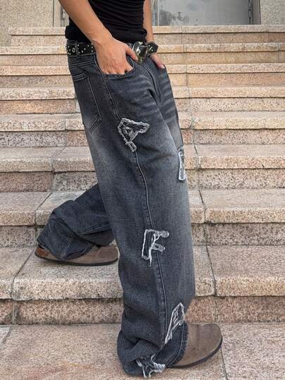 Street Life Jeans en denim brodé pour hommes, coupe ample