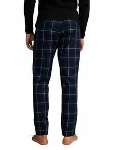 2pcs Men's Casual Sleepwear Set: Long Sleeve Top And Plaid Pants - Blue - View 8