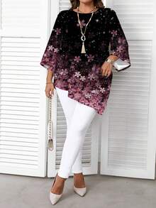 SHEIN CURVE+ Minimalist Casual All-Over Printed Plus Size Long Dress Plus Size Floral Blouse Plus Size Blouses 8xl Women Clothes 6xl Plus Womans Clothes 5xl Plus Size Dresses Autumn Chic Blouses For Women