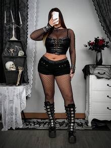 Whyspr Plus Size Women Sexy Hollow Out Leggings - Black - View 3