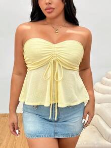 SHEIN EZwear Plus Size Women's Yellow Knit Tube Top, Minimalist & Fashionable