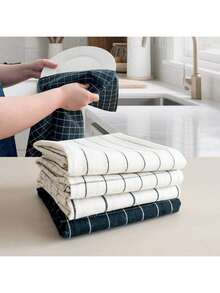 1pc/2pcs/4pcs Black Rectangle (15.75*23.62 Inches) Kitchen Towel, Tea Towel, Dining Cloth Set, Simple Jacquard Striped Plaid Pattern, Large Size Multi-Purpose Kitchen Cloth, Can Be Used As Napkin, Hot Pad, Dish Cloth, Cover Cloth, Suitable For All Seasons - Multicolor - View 8