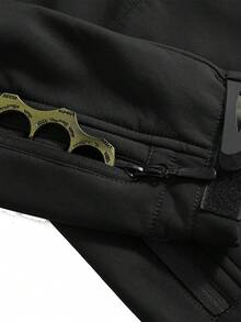 Manfinity Homme Áo khoác nam dài tay, màu trơn, có mũ, khóa kéo và túi, kiểu dáng thường ngày. - màu đen - Xem 3