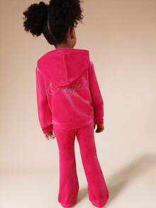 SUMWON Girls Velvet Hoodie And Jogger Co Ord Set With Full Zip Closure Hood For Casual Comfort Vacation - Pink - View 6