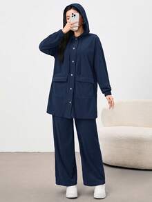 Modelyn Set 2 piese kaki pentru femei, cămașă cu glugă și pantaloni, casual, de zi cu zi, toamnă/iarnă, set 2 piese