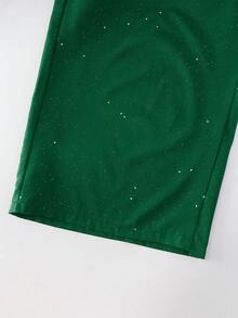 SHEIN PETITE CURVE 加大码纯色星空抽绳腰直筒休闲裤，小码 - 綠色 - 查看 5