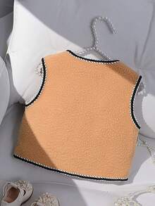 SHEIN Elegante, zarte und süße Schleifendekoration für Kleine Mädchen, Kunstperlenknöpfe, kuschelige Fleeceweste