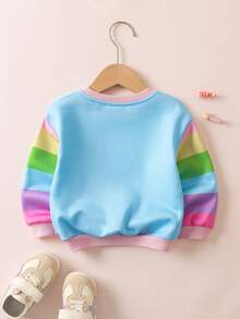 My Little Pony X SHEIN Baby Girl Cute Blue Cartoon Rainbow Striped Sweatshirt, Autumn/Winter - Blue - View 2