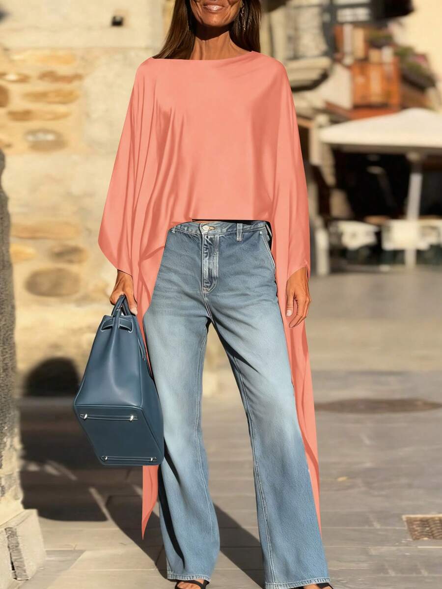 SHEIN LUNE 女士时尚休闲不对称长衬衫