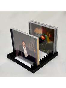 Retro Style 3D Printed CD/DVD Storage Rack - Holds 12 Discs, Fashionable Black Plastic Storage Box For Desktops, Suitable For Music And Game Disc Collection, Music CD Rack | CD Display Rack, CD Album Storage, CD Storage Box, Shelf Divider, CD Disc Organizer