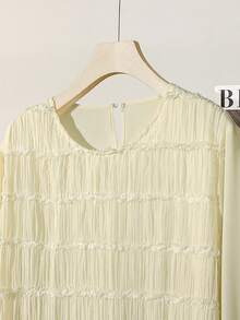 Modelyn Plus Size Women Frill Trim Lantern Sleeve Layered Design Blouse - Apricot - View 4