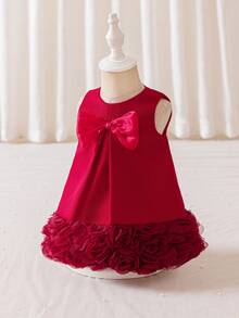Glamorique Kids Baby Girl Flower Bridesmaid Dress, Wedding, Flower Girl ,Elegant,,,3D Rose, Lace Dress,Dresses For Wedding Guest,Birthday Dress - Red - View 8