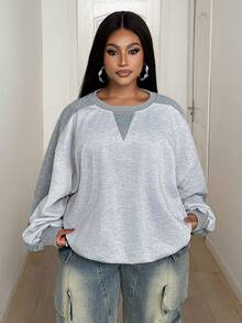Maweii Plus Size Long Sleeve Casual Fashionable Commuting Minimalist Versatile Sweatshirt - Grey - View 4