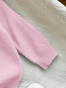 SHEIN Baby Girls' Solid Color Casual Minimalist Button-Front Cardigan - Pink - View 8