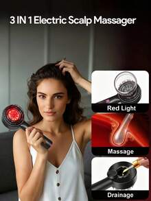 Teckwe 1 件多功能按摩梳，电动按摩刷，家用头皮刺激器，红光防脱发护发刷 - USB 可充电 1400mAh 锂电池，深层头皮按摩，3 种模式，个人护理设备，送给爱人、生日、节日的礼物 - 彩色 - 查看 3