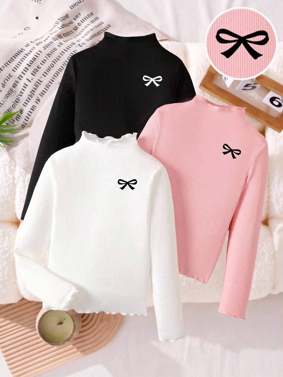 SHEIN 3pcs/Set Young Girl Casual Comfortable Long Sleeve T-Shirts, Buy 1 Get 2 Free - Multicolor - View 1