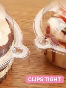 20/50 piezas Cajas desechables con forma de cabeza de oso para postres - Perfectas para fiestas, magdalenas y pasteles | Contenedores de plástico redondos para pasteles con tapa abatible - Blanco - Ver 4