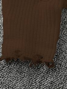 Manfinity Hypemode Fashionable Blogger Design Solid Color Distressed Pullover Sweater For Men, Autumn/Winter Brown Cropped Sweater Sweaters Y2k, Long Sleeve Top - Brown - View 5