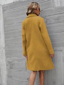 SHEIN Clasi 女式纯色翻领长袖双排扣休闲羊毛大衣，秋冬 - 黃色 - 查看 2