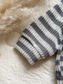 Vintaside Kids 男婴牛仔T恤套装（2件套），黑白条纹绒面面料，春、秋、冬三季保暖，乡村风格，时尚休闲 - 黑與白 - 查看 6