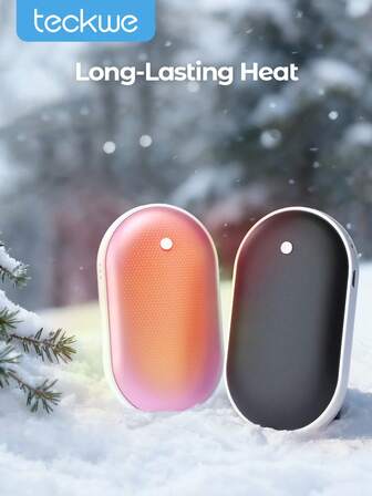 Teckwe Hand Warmer With Heat On Both Sides, Rechargeable Portable Pocket Warmer, Long-Lasting Heating Winter Essential For Outdoor Camping