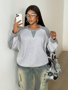 Maweii Plus Size Long Sleeve Casual Fashionable Commuting Minimalist Versatile Sweatshirt - Grey - View 6