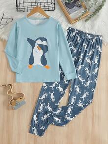 2pcs Toddler Boys' Comfortable Long Sleeve Top And Pants Pajama Set