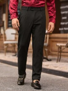 Manfinity NXTstreet Quần âu nam sọc xếp ly túi thường ngày/công sở - Đen và trắng - Xem 6