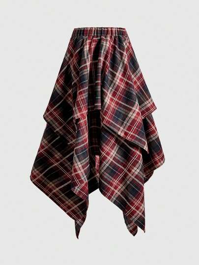 Jupe mini asymétrique à lacets, superposée, style vintage grunge à carreaux de Noël