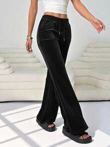 Solflare 大码韩版加绒加厚面料休闲裤，秋冬 - 黑色 - 查看 6