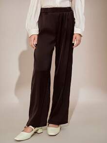 SHEIN Girls Casual Dark Color Pants, Suitable For Spring/Summer, Sporty Style - Black - View 5