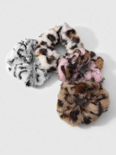 Kawaii 1pc Random Color Y2K Retro Stylish Casual Sweet Cool High-Quality Pink/Brown/Beige/Black & White Plush Leopard/Zebra/Tiger Print Hair Scrunchie, Suitable For Women/Girls Daily Wear, Holiday Gift