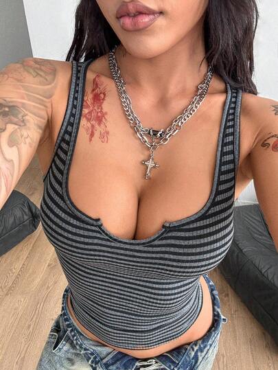 Coolane Winter Clothes For Women Festival Streetwear Vintage Y2K Basic Notched Stretchy Top Goth, Sexy Tops