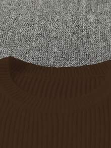 Manfinity Hypemode Fashionable Blogger Design Solid Color Distressed Pullover Sweater For Men, Autumn/Winter Brown Cropped Sweater Sweaters Y2k, Long Sleeve Top - Brown - View 4