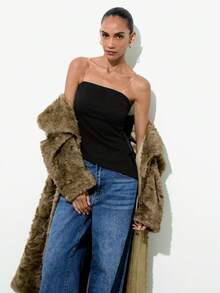 Maija Áo ống thời trang tua rua bất đối xứng màu trơn dành cho nữ - màu đen - Xem 2