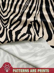 Siren Gaze Women's Casual Elegant Ruched Cropped Oblique Shoulder Top, Suitable For Summer, Everyday Wear, Zebra Print, Color Blocking - Multicolor - View 3