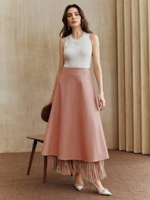 Anewsta 秋冬优雅仿皮流苏设计A字裙（女款） - 粉色 - 查看 5