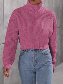 Calvaya Sweater Turtleneck Polos Kasual, Musim Gugur/Musim Dingin - Berwarna merah muda - View 5