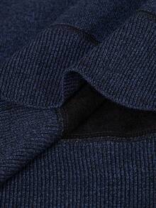 Manfinity Mode 加大码男士休闲保暖长袖翻领拼接保暖藏蓝色毛衣，带保暖内衬