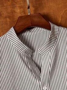 Manfinity VCAY Áo sơ mi sọc thêu tay dài đơn giản hàng ngày dành cho nam - trắng - Xem 6