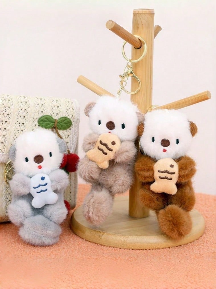 Joivida 1pc Cute Plush Otter Holding Fish Doll Doll Pendant, Bag Charm, Keychain Halloween Accessories Teachers Day Christmas Gift Ideas