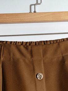 Franclia Plus Size Women's French Button Decor A-Line Skirt Brown Belted Skirt Brown Pleated Skirt Earth Tone Skirt Long Brown Skirt Brown Maxi Skirt