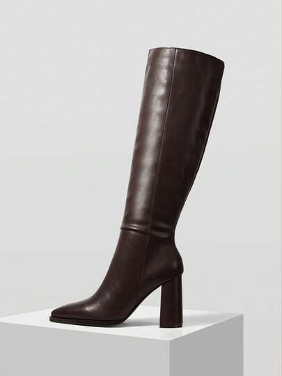 MOTF BOTAS CON TACÓN DE ESTILO VINTAGE OCCIDENTAL DE CUERO PU CON CREMALLERA METÁLICA